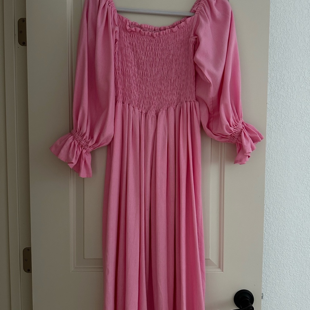 Pink Smocked Long Sleeve Dress